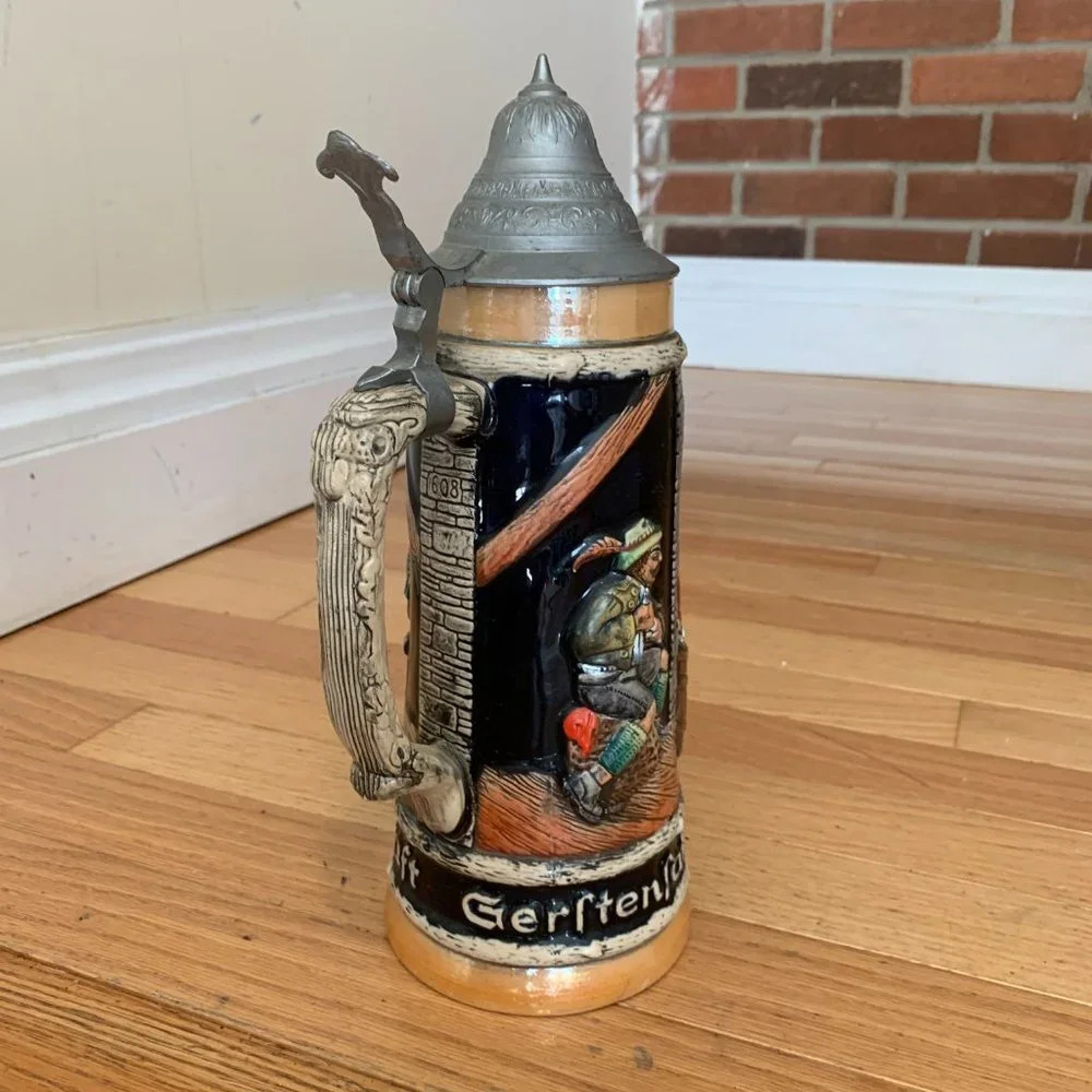 Vintage German Beer Stein Handgemalt with Pewter Lid - Picture 13 of 13
